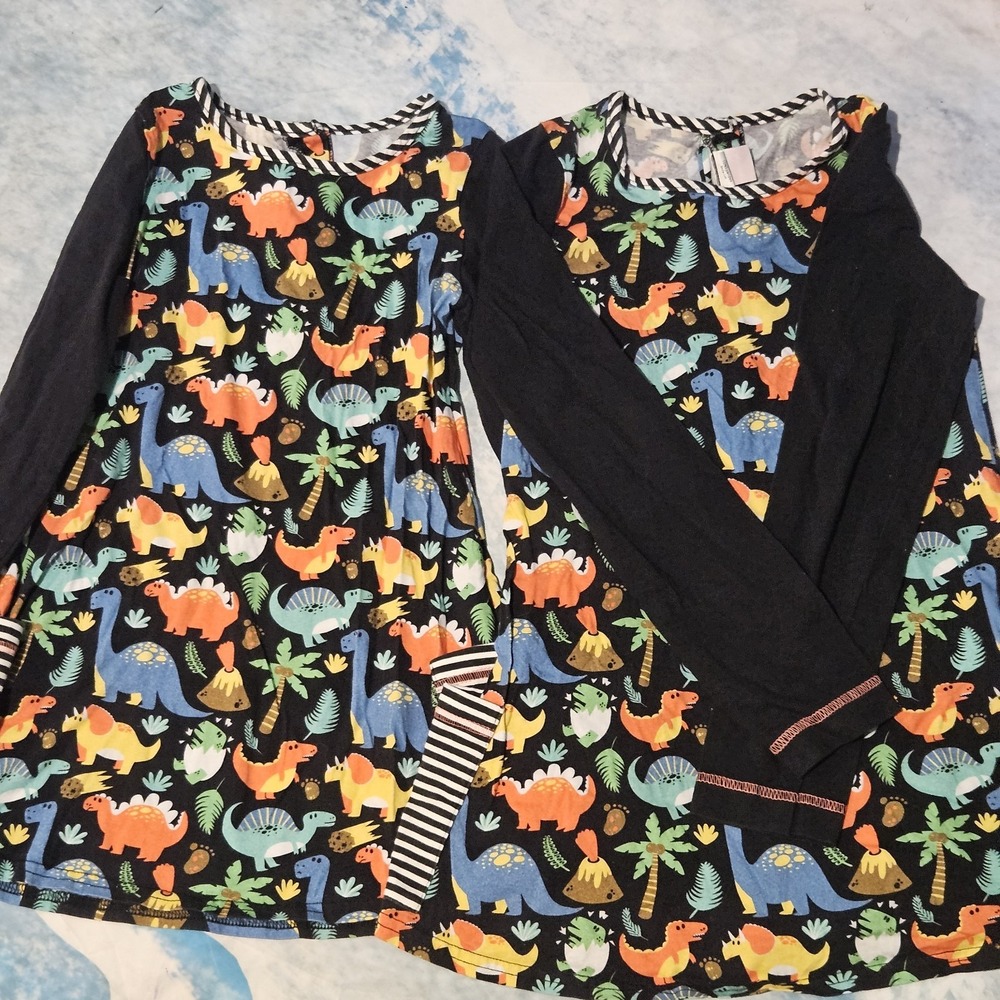 Ric Rac & Ruffles Dinosaur Tunic Lot Girls Size 8 10 Boutique Dino Long Sleeve